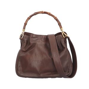 Gucci Brown Leather Shoulder Bag with Bamboo Handle